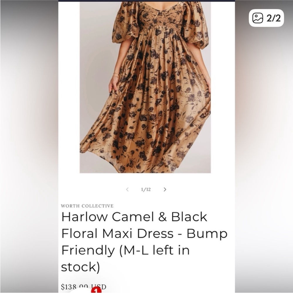 Worth Collective Harlow Midi Dress Camel & Black floral NWT